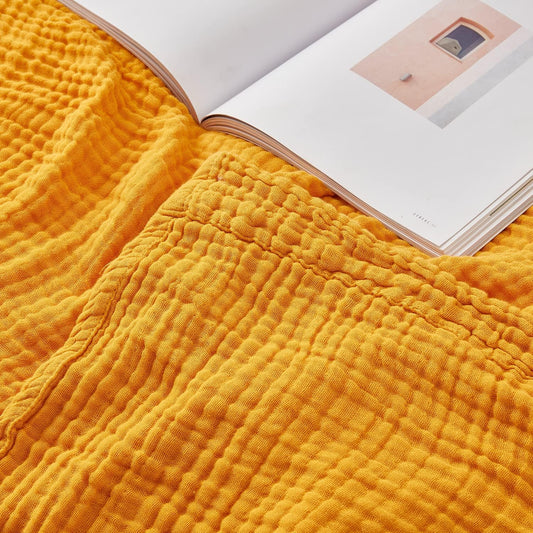 EMME Cotton Twin Blanket 100% Muslin Blanket for Couch Breathable Gauze Blanket All Season Soft and Lightweight Pre-Washed (Mustard Yellow, 60"x80")