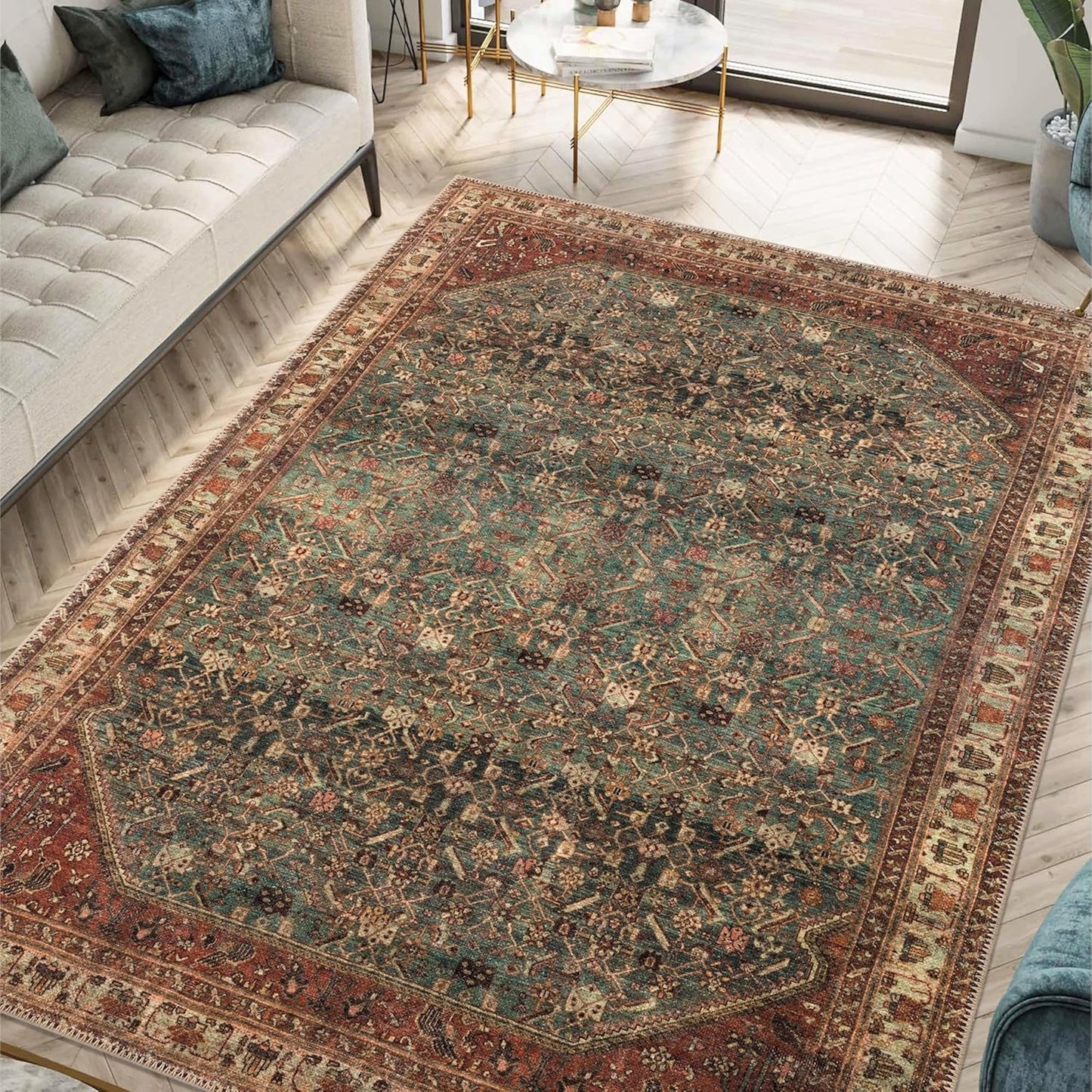 Keen Home Design 3x5 Rug - Machine Washable Entry Rug with Non-Slip Backing, Ideal for Enteryway, Kitchen, Bathroom, Laundry Room - Vintage, Easy Clean, Durable, Low Pile Rug - (3' x 5')