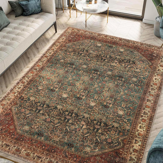 Keen Home Design 5x7 Rug - Machine Washable Area Rug with Non-Slip Backing, Ideal for Living Room, Dining Room, Bedroom - Vintage, Easy Clean, Durable, Low Pile Rug - (5' x 7')