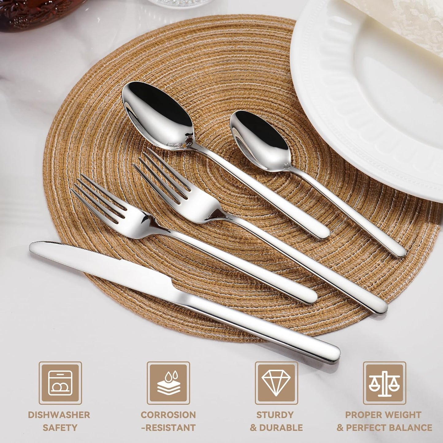 30 Piece Silverware Set 18/10 Stainless Steel, Flatware Set for 6,forged Flatware Set Heavy Duty Silverware, Dishwasher Safe