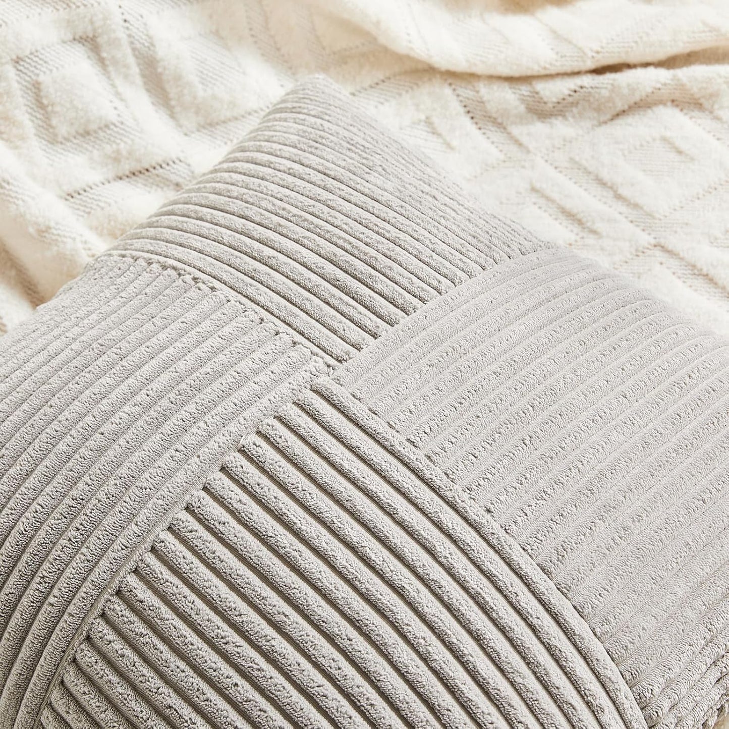 Fancy Homi 2 Packs Neutral Grey Euro Decorative Throw Pillow Covers 28x28 Inch for Couch Bed Sofa, Rustic Farmhouse Boho Home Decor, Soft Corss Corduroy Patchwork Textured Square Cushion Case 71x71 cm