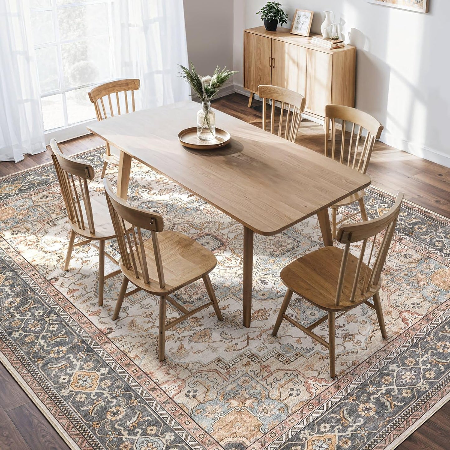 Washable Area Rugs for Living Room -10x13 Neutral Vintage Distressed Floral Farmhouse Boho Large Soft Floor Rug Indoor Non Slip Carpet for Living Room Bedroom Dining Room Office - Forest Green Orange