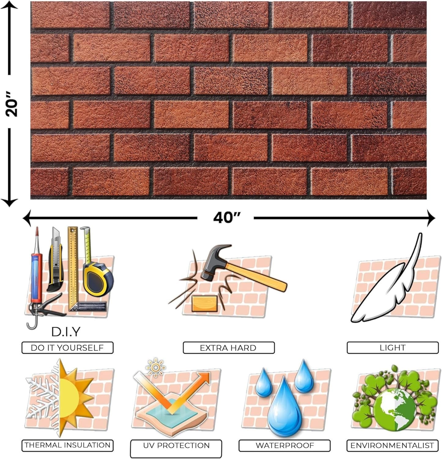 IZODEKOR 3D Brick Effect Wall Panels - Faux Brick Paneling for Living Room, Kitchen, Bathroom and More | Oldbury - Pack of 3, Covers 16 sq ft