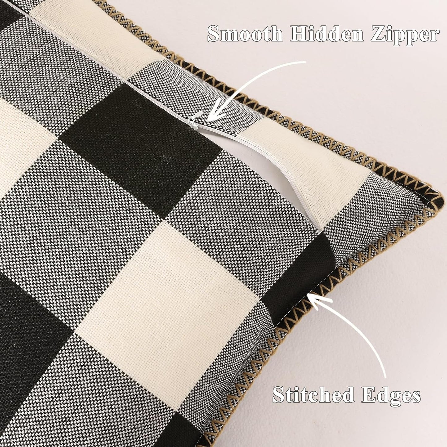 decorUhome Buffalo Plaid Check Throw Pillow Covers 24x24 Set of 2, Outdoor Decorative Farmhouse Neutral Pillow Covers with Stitched Edge for Bed Couch Sofa, Black and White