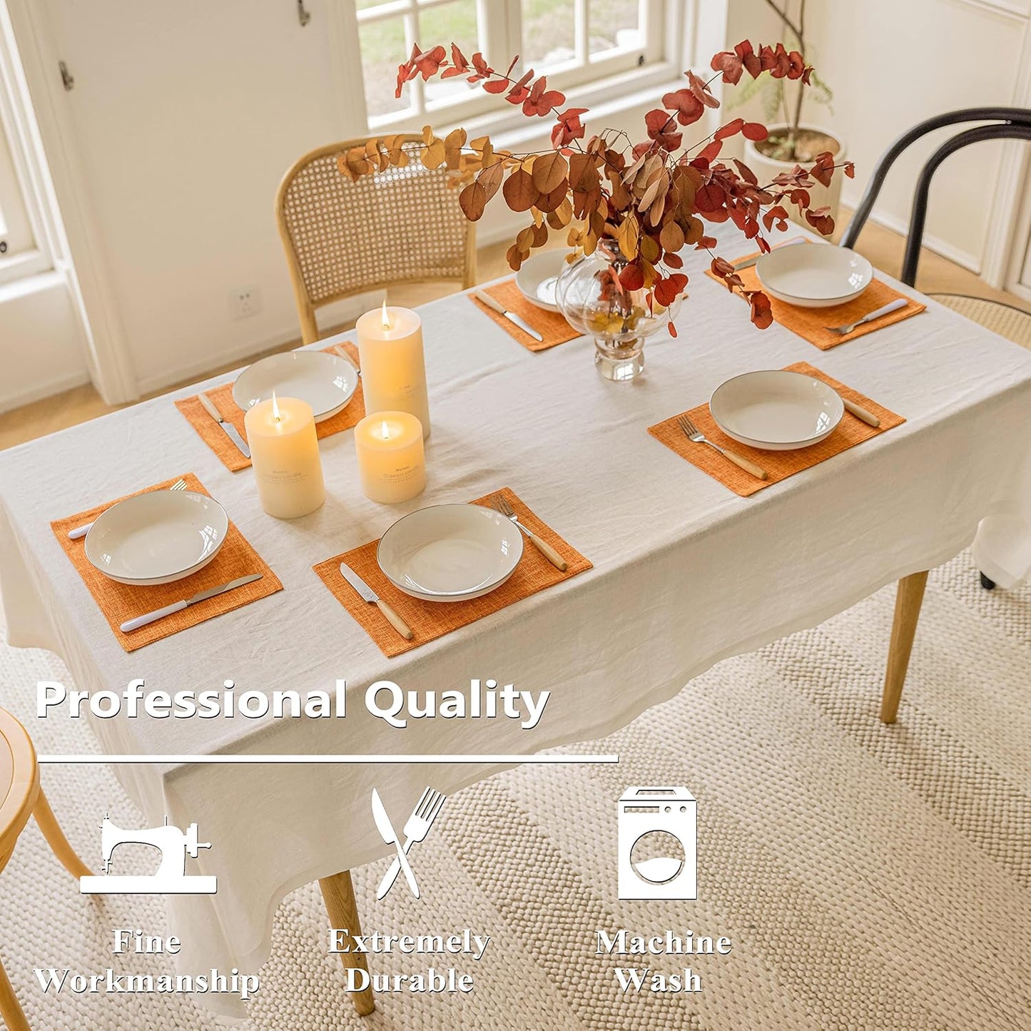 Home Brilliant Cloth Placemats Set of 8 Heat Resistant Dining Table Place Mats for Fall Kitchen Table Dinner Party Halloween Decorations, 13 x 19 inches, Orange