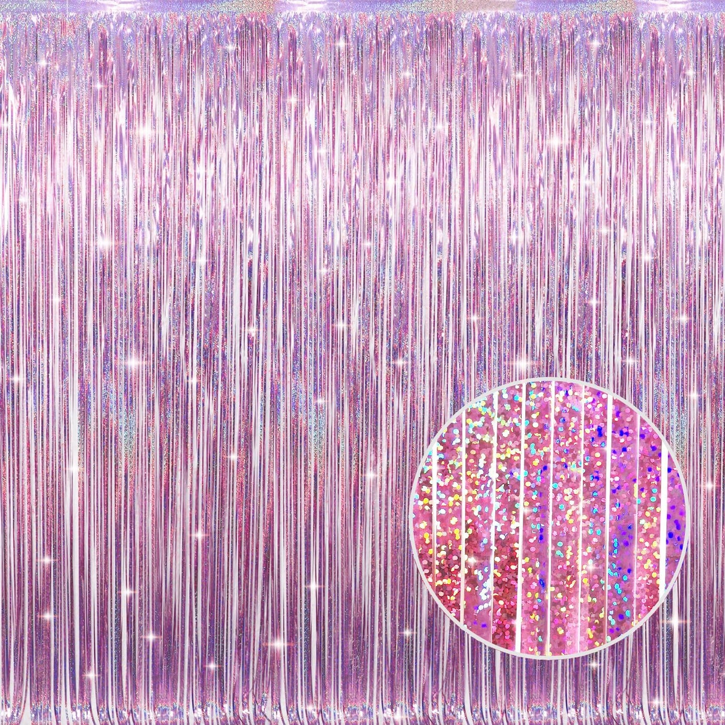 GOER 3.2 ft x 8.2 ft Metallic Tinsel Foil Fringe Curtains Party Photo Backdrop Party Streamers for Birthday,Graduation,New Year Eve Decorations Wedding Decor(1 Pack,Laser Pink)