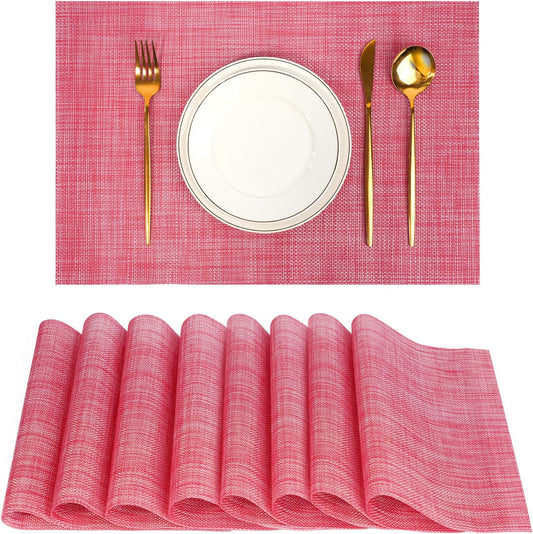 Placemats Set of 8，Non-Slip PVC Weave Table Mats Easy to Clean，Heat Resistant Place Mats for Kitchen Dining Table Decoration Indoor Outdoor，Red