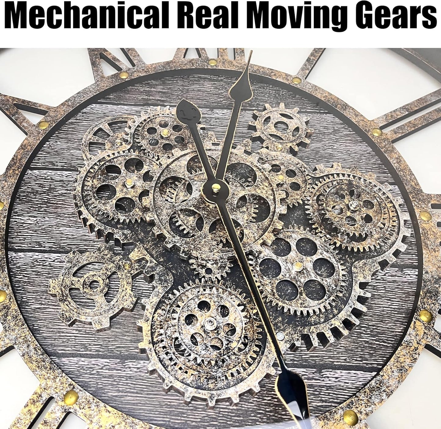 DORBOKER 40" Original Moving Gears Wall Clock, Large Industrial Wall Clock for Living Room Decor,Oversized Wood Vintage Farmhouse Steampunk Rustic Clocks for Wall Decor,Carbon Gray