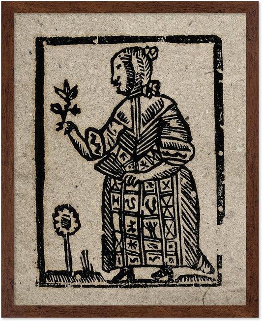 Poster Master Vintage Woodcut Poster - Retro Medieval Print - Gift for Gothic, Horror Fan - Witch Holding a Plant, Magic, Spell, Herbalist - Wall Decor for Bedroom, Dorm, 11x14 Brown Framed
