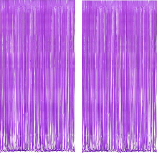 BRAVESHINE Tinsel Photo Backdrop Curtains - 2Pcs 3.2x8.2ft Pastel Purple Foil Fringe Streamer Curtain for Halloween/Easter Birthdays Bachelorette Valentines Mermaid Butterfly Party Decorations