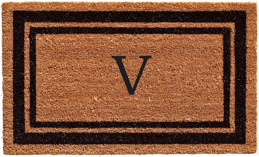 Calloway Mills 152963672V Black Border 36" x 72" Monogram Doormat Letter (V)