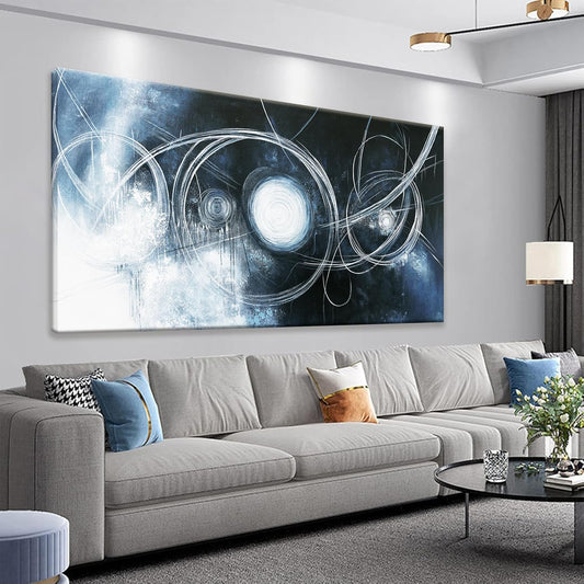 TAIJXAGSG Canvas Wall Art Decor Artwork Modern Paintings Dark Blue Wall Decorations Maximalist White Line Abstract Wall Art Prints For Wall Bedroom Kitchen Office Artwork Ready To Hang 20"×40"