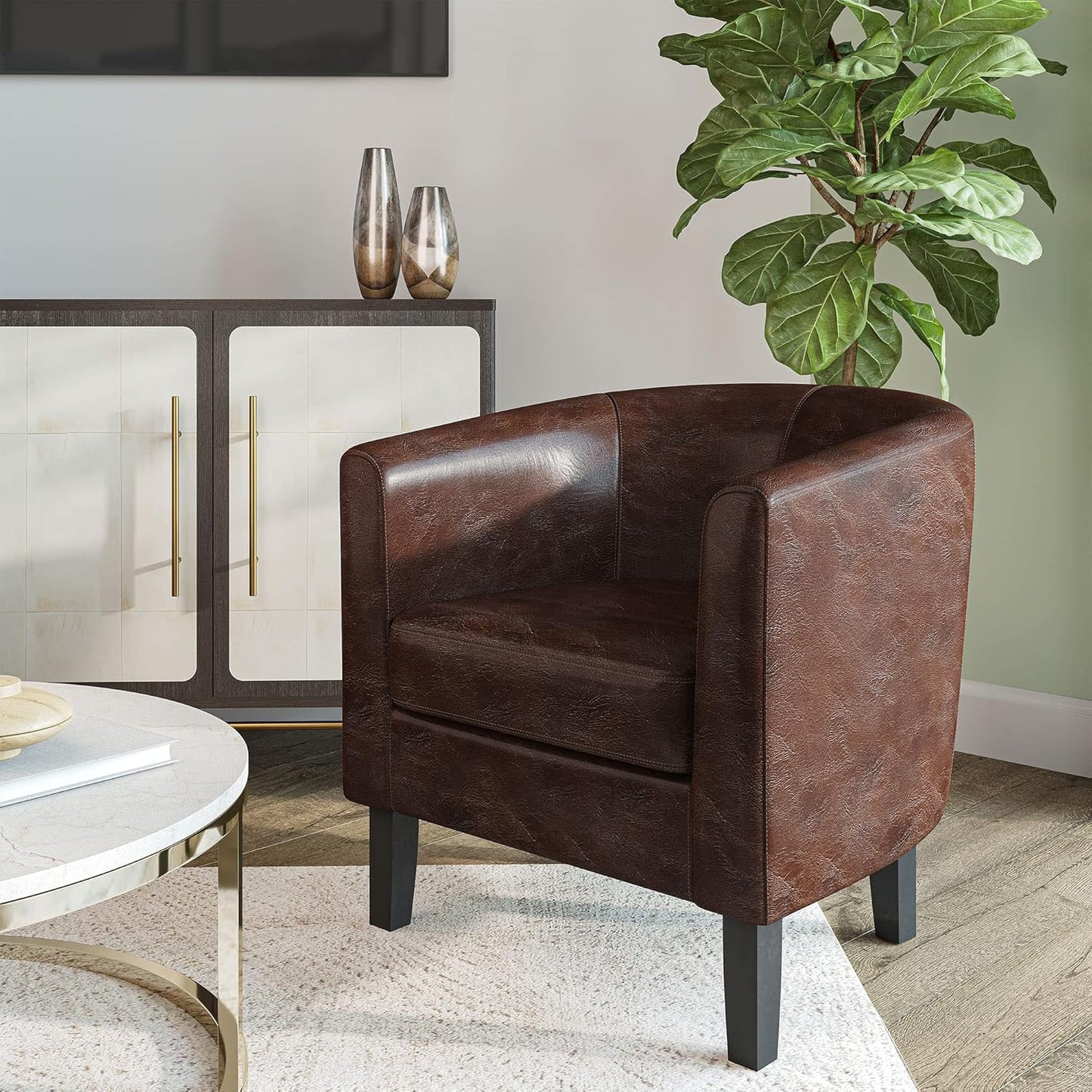 BELLEZE Accent Barrel Chair, Club Tub Sofa Corner Chair with Flared Legs and Cozy Soft Padding for Living Room Bedroom Waiting Room - Caramel