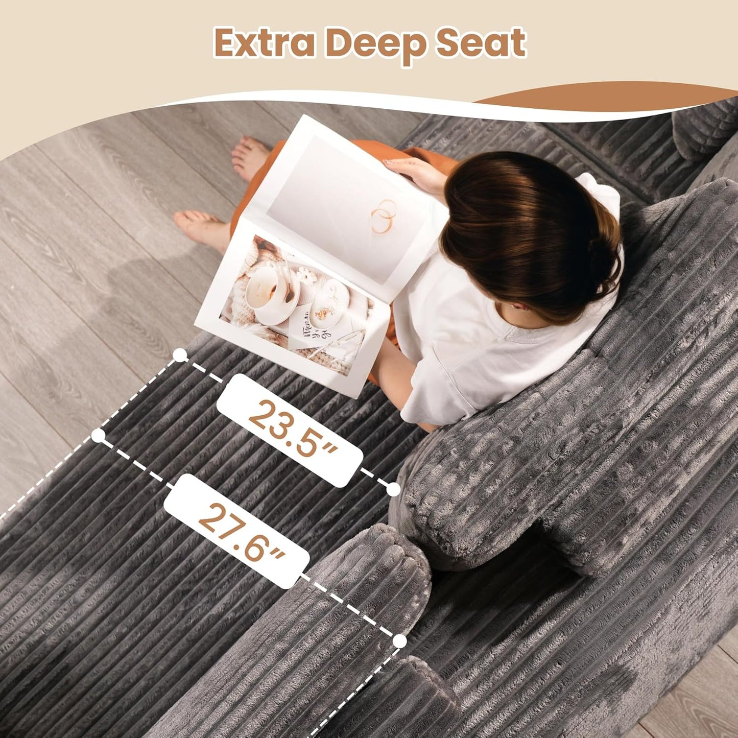 HOOOWOOO Cloud Sectional Couches for Living Room,Modular Sectional Sofa No Assembly,Plush Corduroy Large Floor Couch Furniture Set with Deep Seat Double Chaise and Singlar Lounge(Gray)