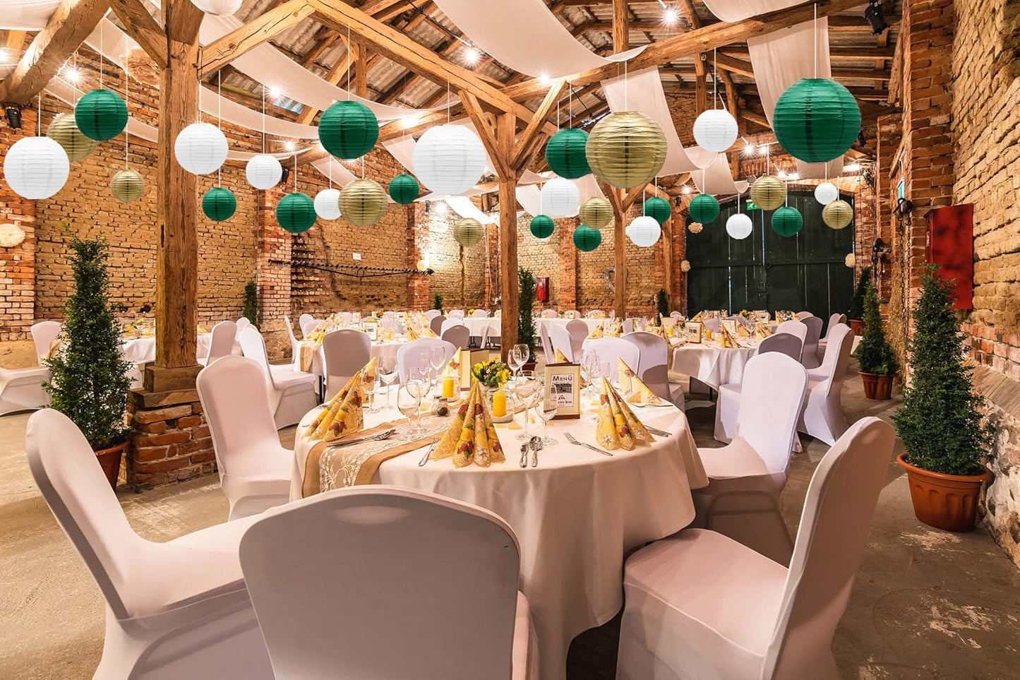 ADLKGG Green Gold Paper Lanterns Party Decorations, Round Hanging Lantern for St. Patrick's Day, Graduation, Wedding, Tropical Jungle Theme Birthday Party Football Theme Baby Shower Decorations