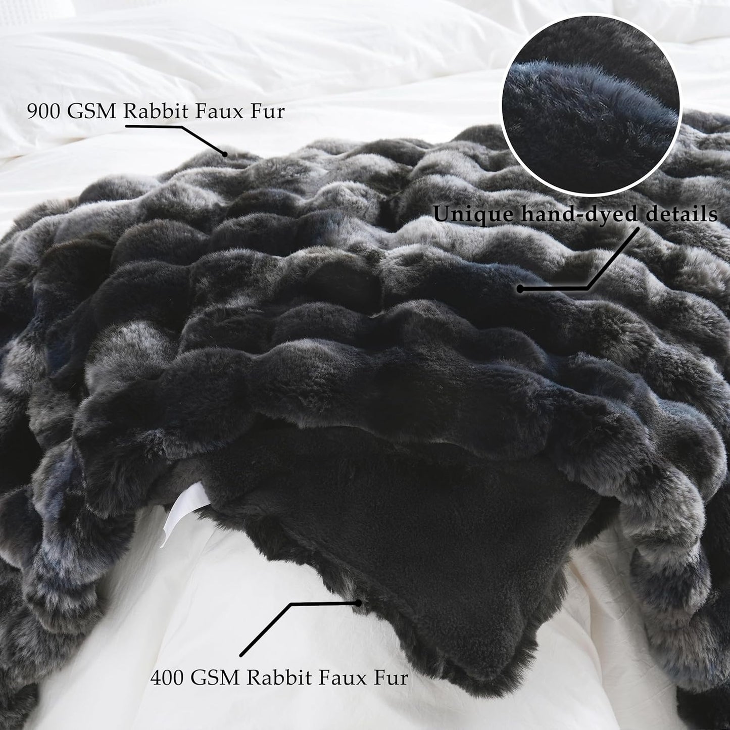 BENVWE Fluffy Faux Fur Throw Blanket for Couch, Soft Plush Thick Cozy Fuzzy Luxury Minky Bubble Blanket for Home Living Room Decor Gift for Women, Tie-dye Grey, 60" x 80", 1100GSM