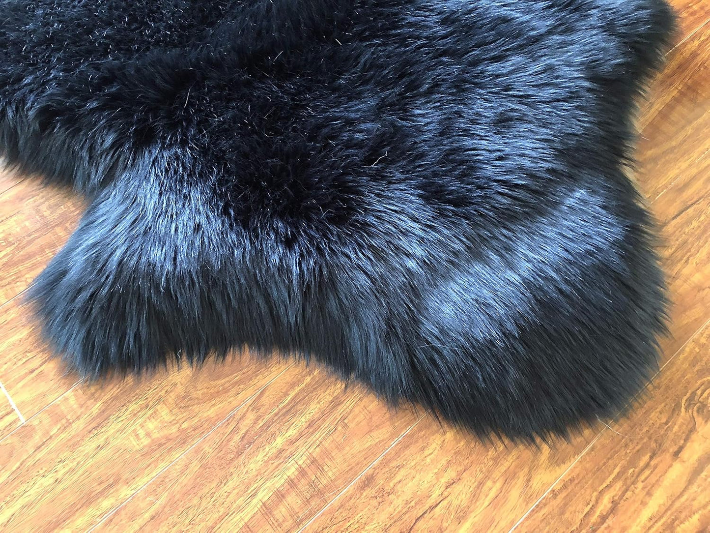 LAMBZY Faux Sheepskin Hypoallergenic Free Shape Silky Shag Rug, Luxury Shaggy Silky Plush Carpet for Bedrooms Rugs Living Room Kids Rooms Sofa Floor Rugs (Double 2'x6', 60x180cm Black)