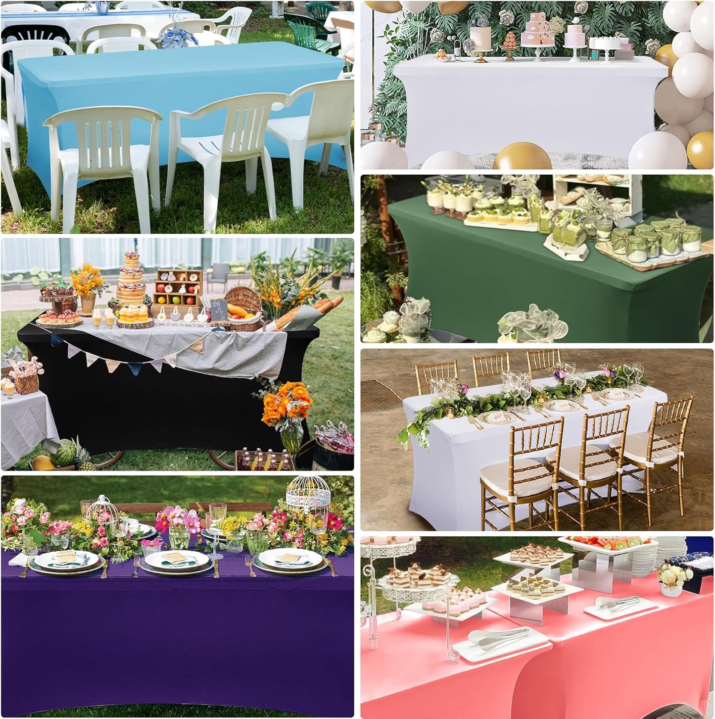Obstal 6ft Stretch Spandex Table Cover - 4 Pack Universal Rectangular Fitted Tablecloth Protector for Wedding, Banquet and Party (Blackish Green, 72L x 30W x 30H Inches)