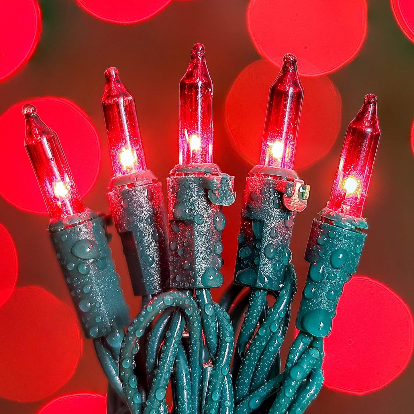 50-Count Red Valentine's Day Lights with Green Wire Waterproof,Mini String Lights for Holiday Decorations, Christmas Tree, Party, Wedding, Xmas, Home, Indoor & Outdoor Use (13ft Long)