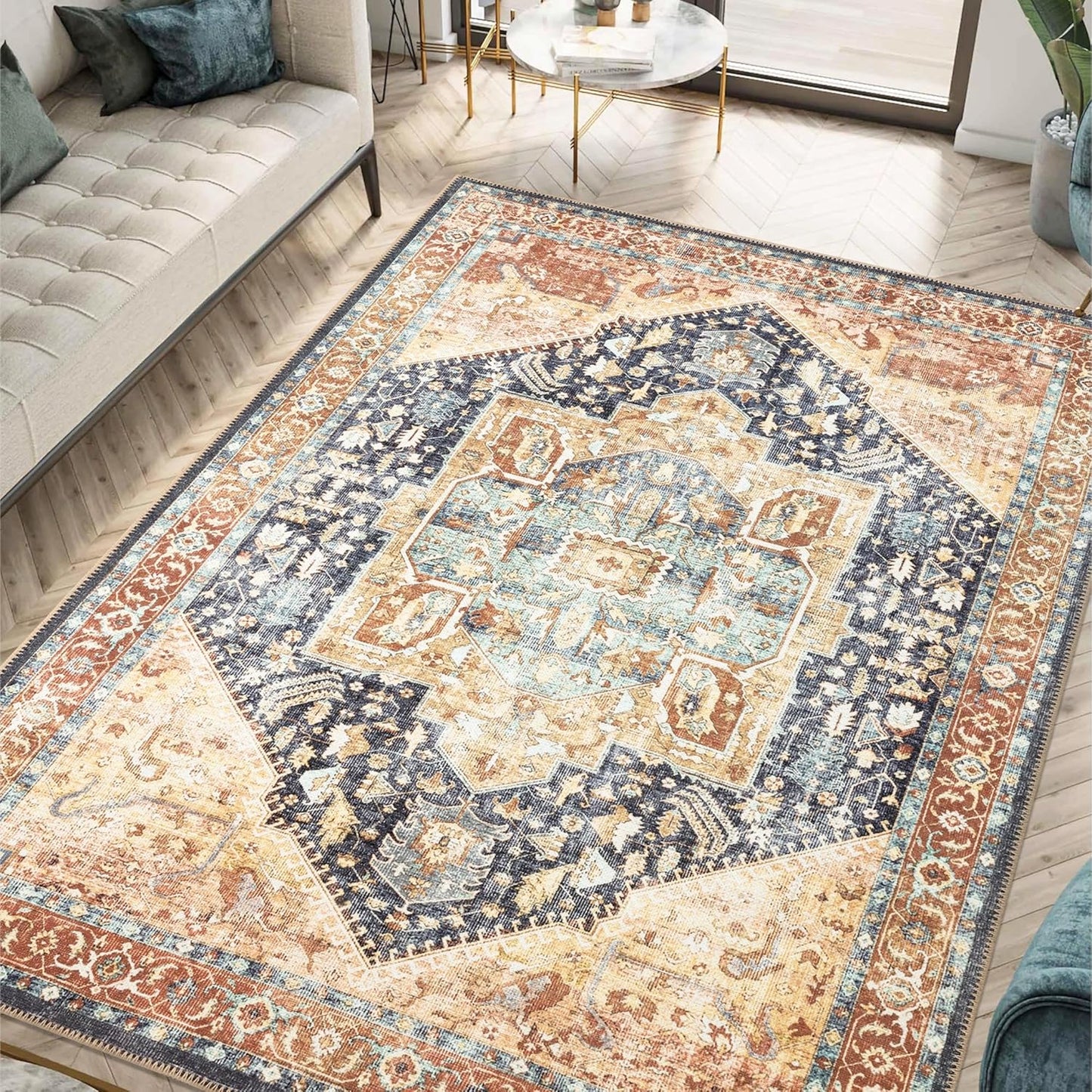 Keen Home Design 3x5 Rug - Machine Washable Entry Rug with Non-Slip Backing, Ideal for Enteryway, Kitchen, Bathroom, Laundry Room - Vintage, Easy Clean, Durable, Low Pile Rug - (3' x 5')