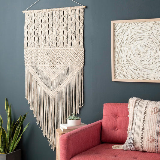 Mark&Day Wall Hanging, Tumeltsham Bohemian/Global Farmhouse Cream Tapestry Wall Hanging for Living Room, Bedroom, Office or Kitchen (60"H x 29"W)
