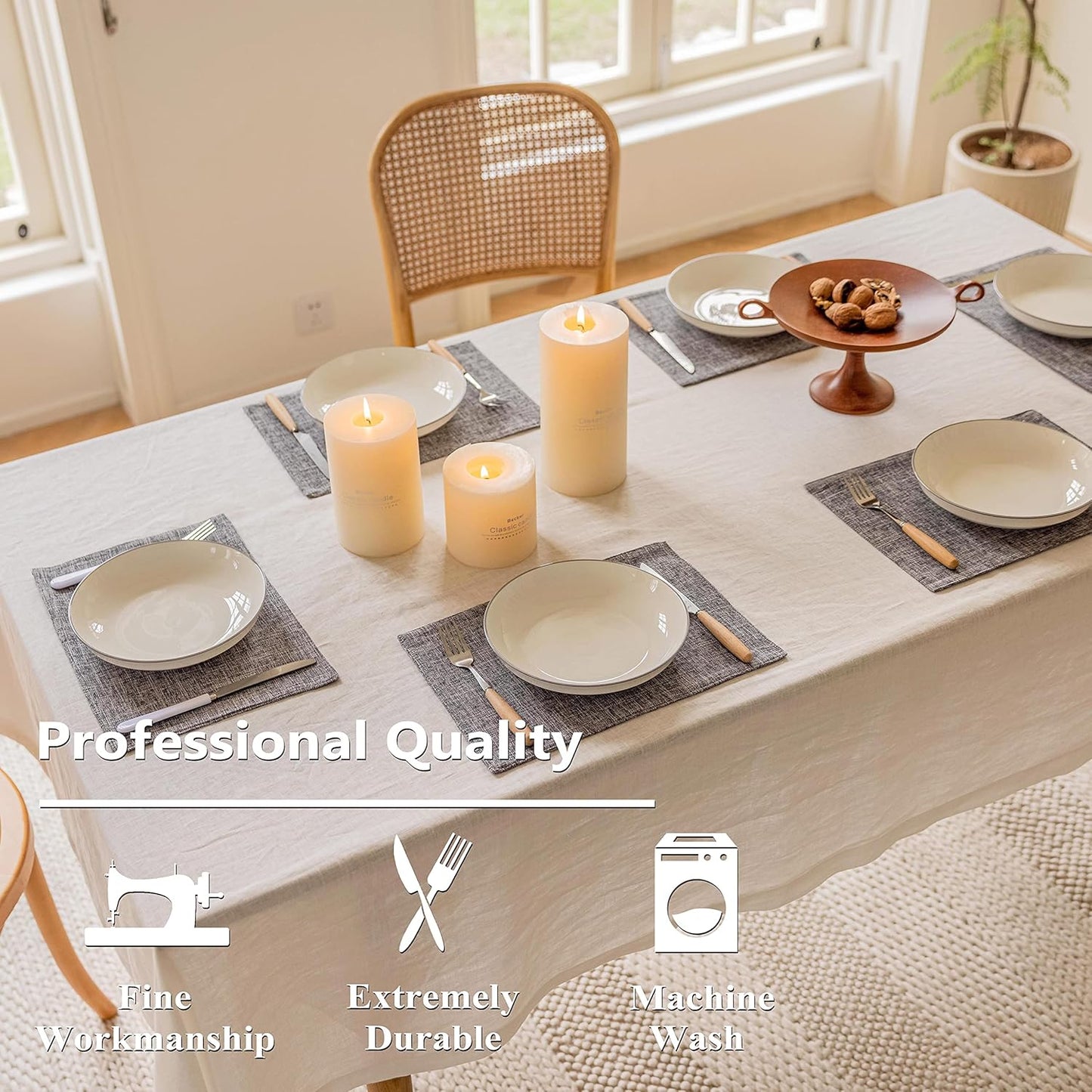 Home Brilliant Linen Placemats Set of 8 Heat Resistant Washable Placemats for Parties Buffet Dinner, 13 x 19 inches, Ash Grey