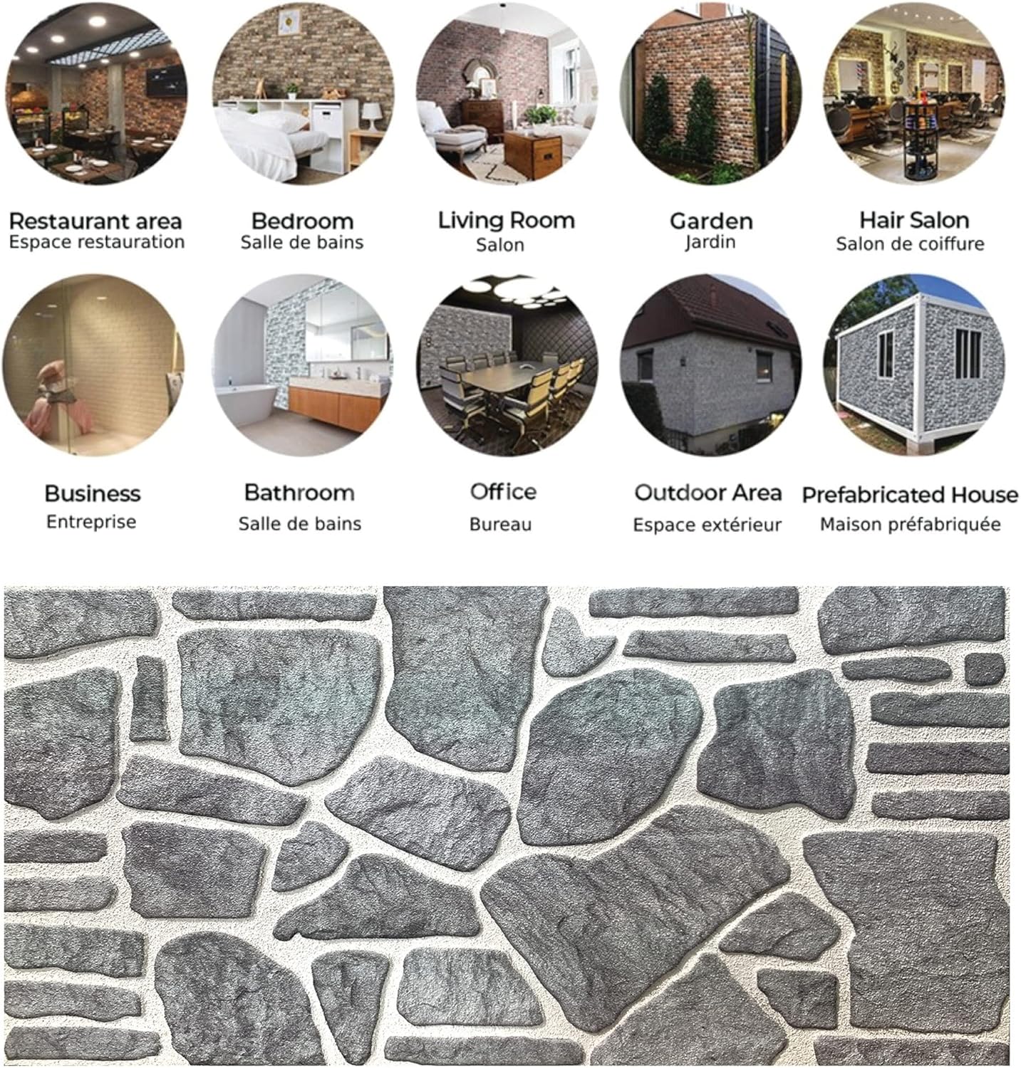 Dundee Deco 3D Wall Panels - Cladding, Bluish Grey White Stone Look Wall Paneling, Styrofoam Facing for Interior and Exterior Applications, DIY, Set of 10, Covers 54 sq ft