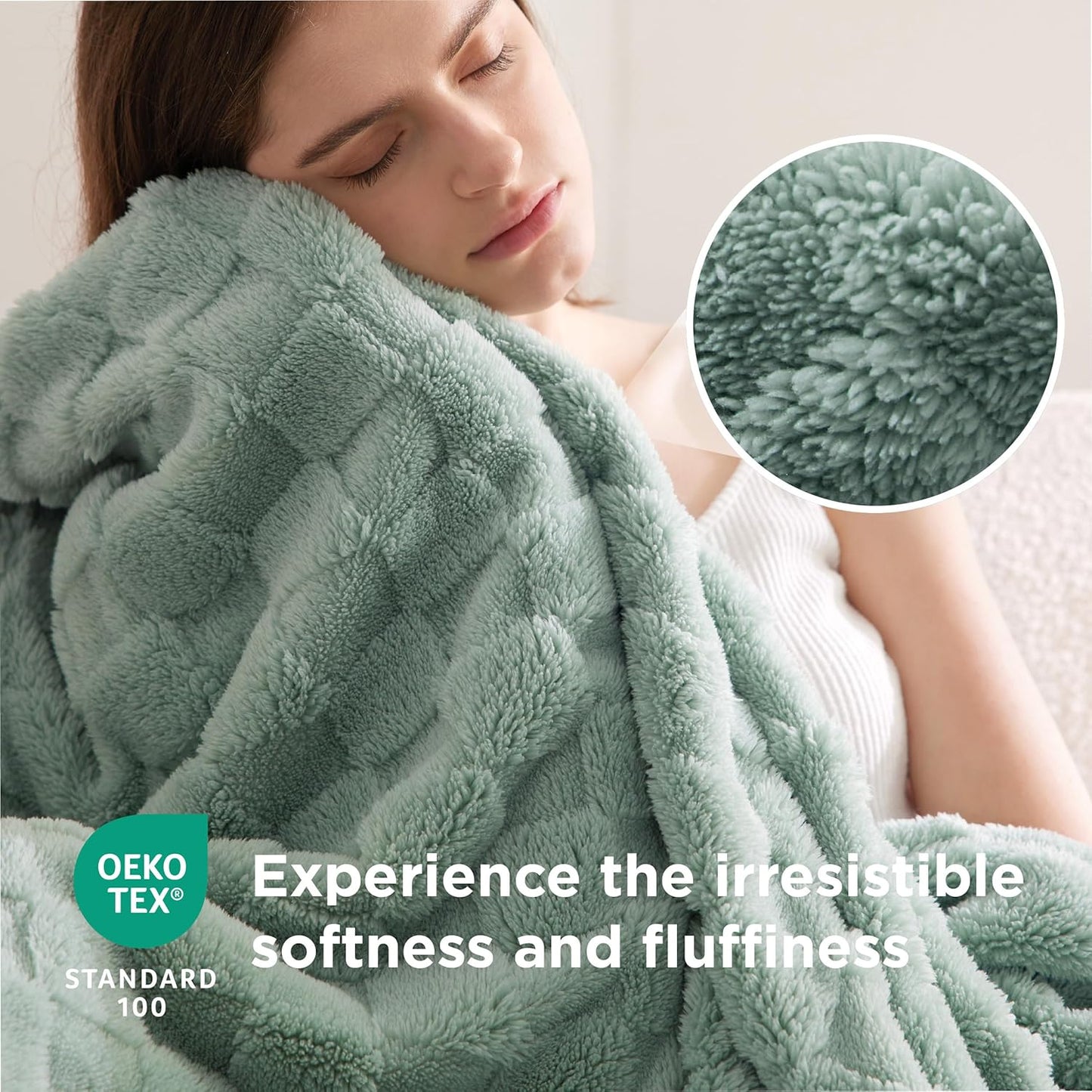 Bedsure GentleSoft Blankets Queen Size for Bed - Super Soft Cozy Blanket for Women Men Girls, Large Fuzzy Fleece Throw for Bedroom Decor, Sage Green, 90x90 Inches
