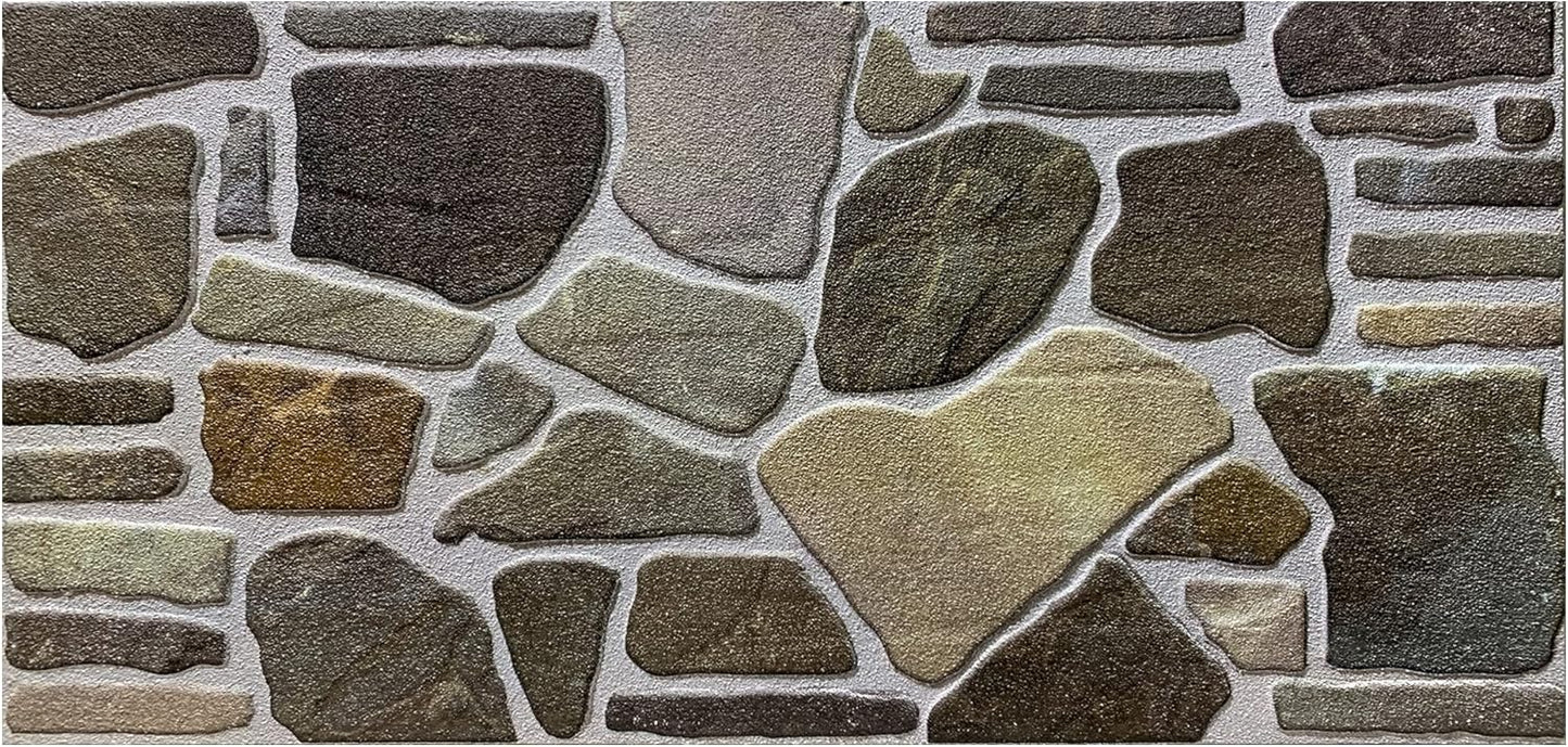 Dundee Deco 3D Wall Panels - Cladding, Charcoal Green Beige Stone Look Wall Paneling, Styrofoam Facing for Interior and Exterior Applications, DIY, Set of 5, Covers 27 sq ft