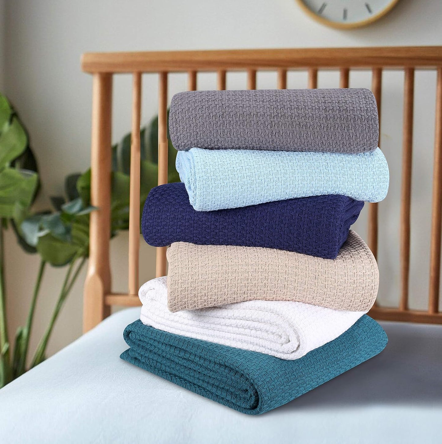Elvana Home 100% Cotton Bed Blanket, Breathable Bed Blanket King Size, Cotton Thermal Blankets King, Perfect for Layering Any Bed for All Season, Beige