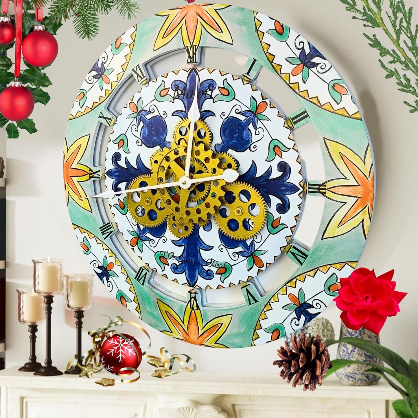 The Gears Clock Wall Clock Italy Collection with Moving Gears (Maiori, 24 inch Round)