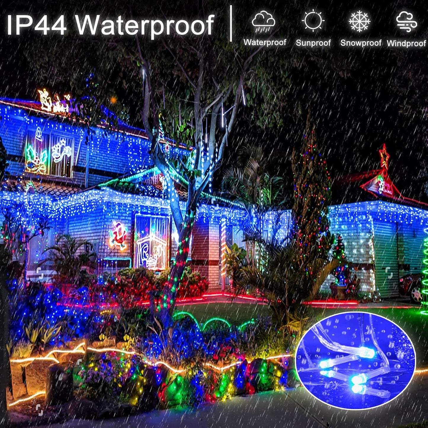 Icicle Christmas Lights Outdoor, 33 FT 400 LED Icicle Lights for Outside 8 Modes with 75 Drops, Plug in Waterproof Hanging Christmas Light for Holiday Pavilion Balcony Decorations, Blue