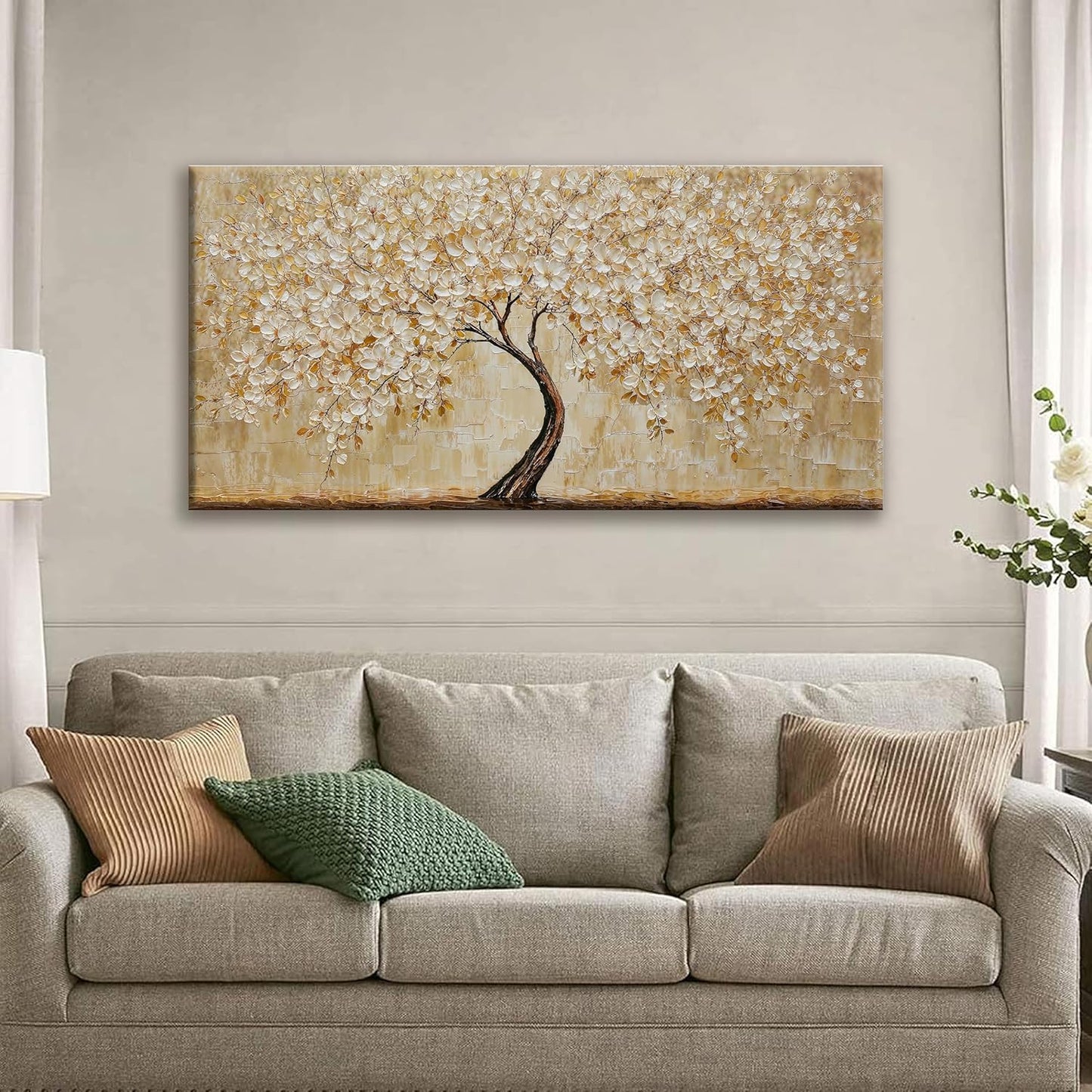 TAIJXAGSG Botanical Wall Art Gold Tree Flower Abstract Wall Decor Modern Canvas Art Wall Decor Print Abstract Paintings Pictures For Bedroom Bathroom Office Home Artwork Can Be Hung Directly 20"X 40"