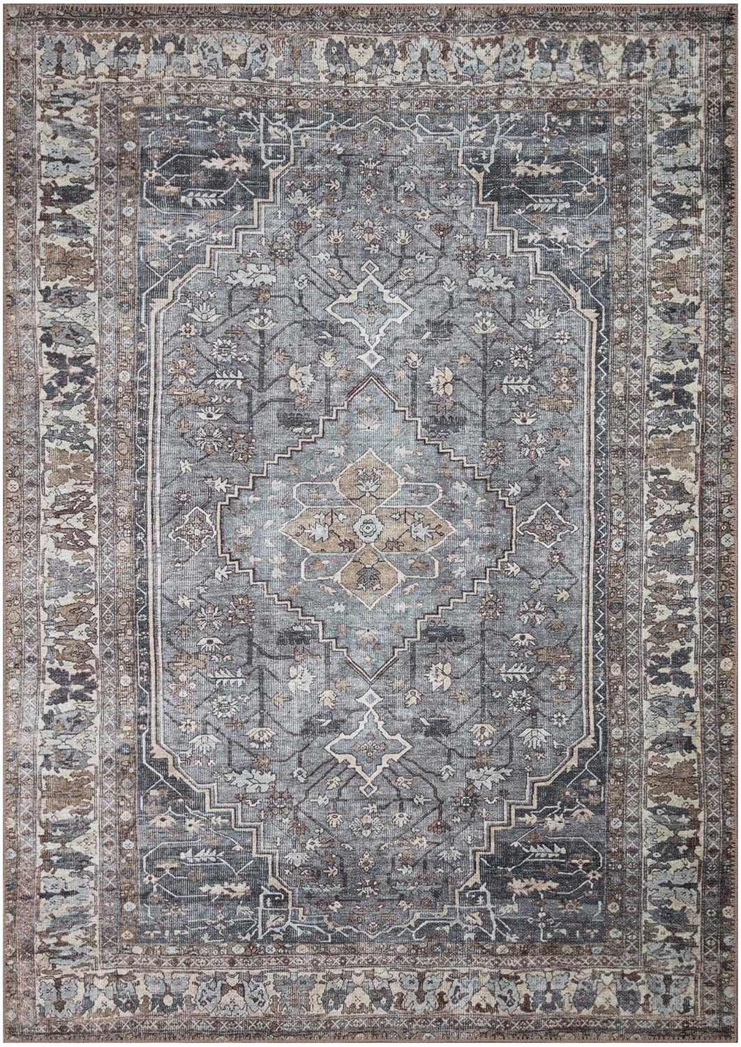 Keen Home Design 10x14 Rug - Machine Washable Area Rug with Non-Slip Backing, Ideal for Living Room, Dining Room, Bedroom - Vintage, Easy Clean, Durable, Low Pile Rug - (9'7" x 14')