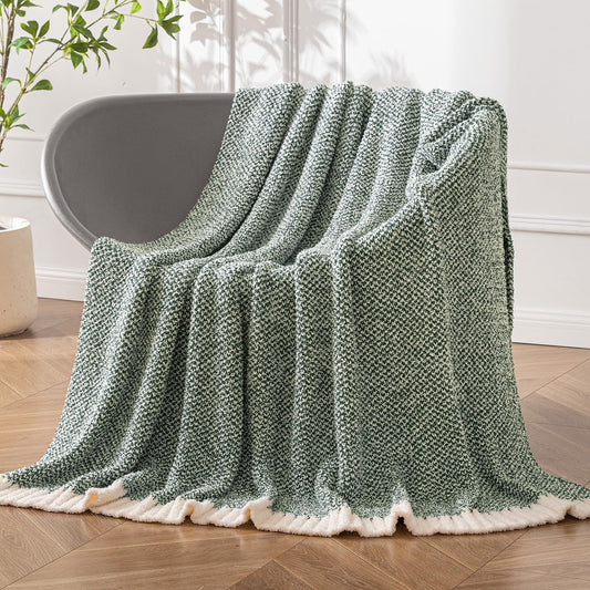 MIULEE Green Super Soft Throw Blanket for Bed, Twin Size Cozy Fluffy Warm Blankets Knit Blankets for Couch, Sofa, Chair, Living Room, Camping, Picnic, 60 x 80 inch