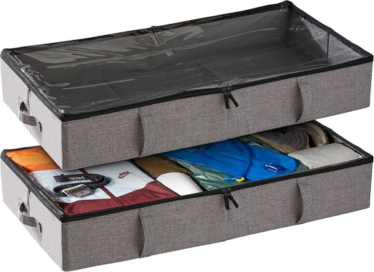 storageLAB Under Bed Storage Containers, Closet Organizers with Sturdy Handles for Clothes, Comforters, and Accessories, Perfect for Use Under or at the End of the Bed - 2 Pack, Grey