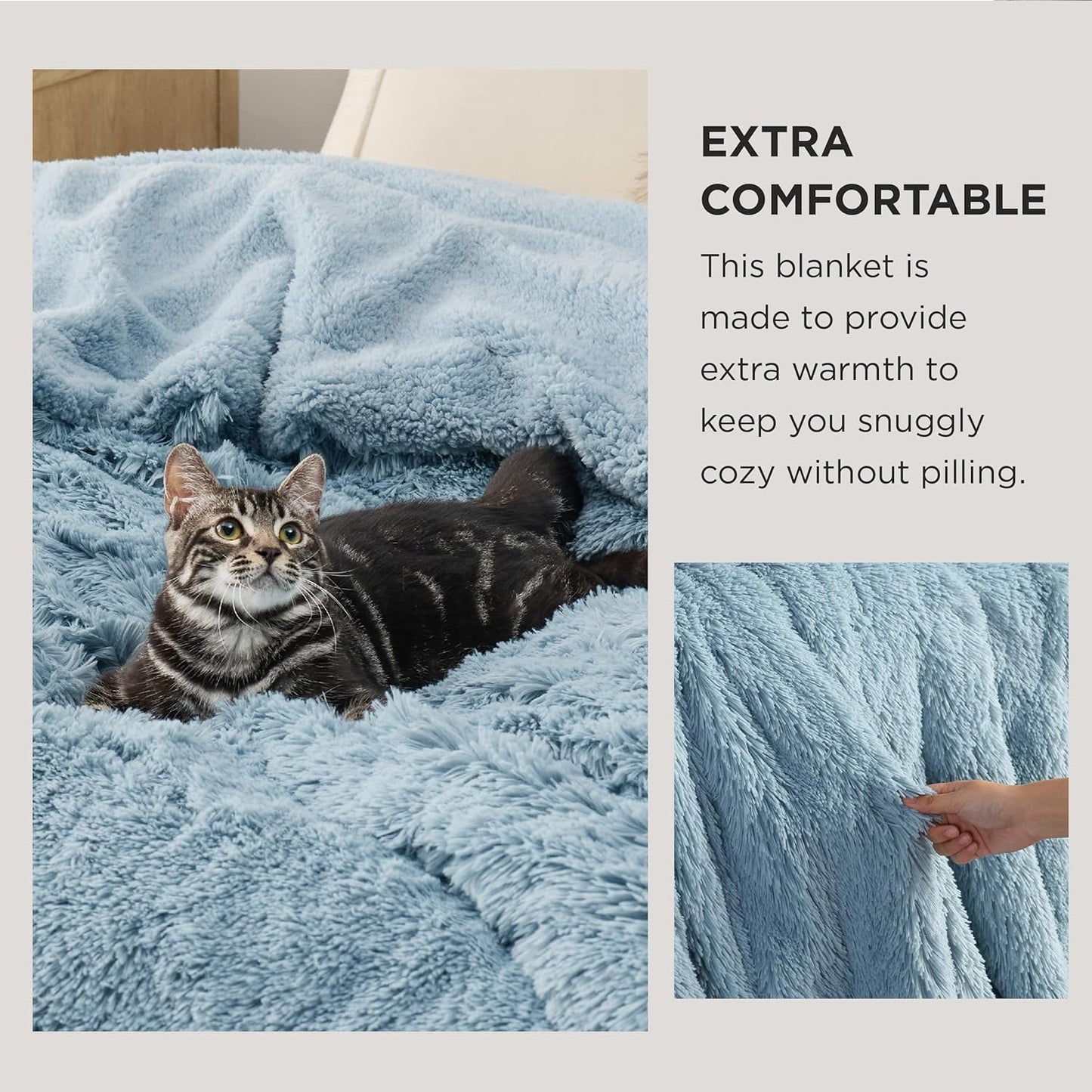 Bedsure GentleSoft Fluffy Light Blue Blankets Queen Size for Bed, Thick Sherpa Faux Fur Fleece Fuzzy Plush Winter Warm Soft Full Queen Blankets, Bedroom Decor Blue Cozy Gifts for Women Men, 90x90
