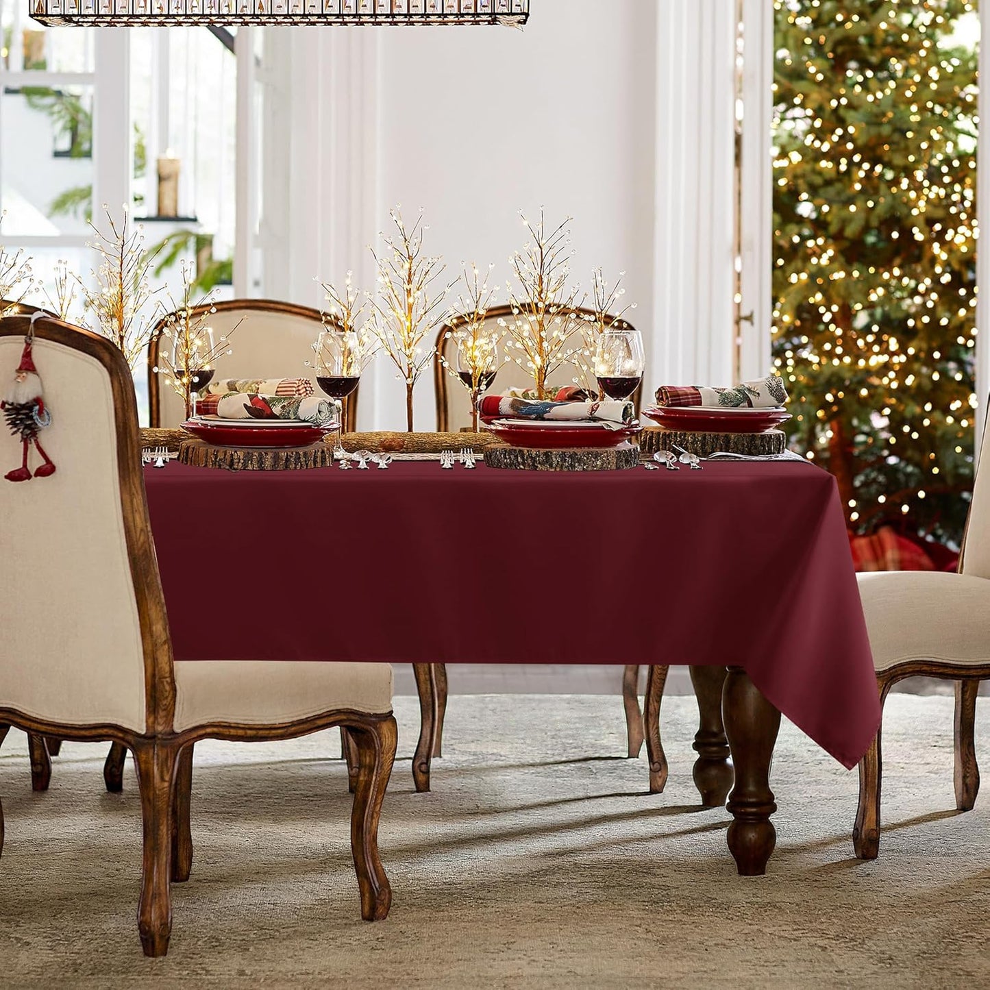 sancua Rectangle Tablecloth - 70 x 70 Inch - Stain and Wrinkle Resistant Washable Polyester Table Cloth, Decorative Fabric Table Cover for Dining Tables, Buffet Parties and Camping, Burgundy