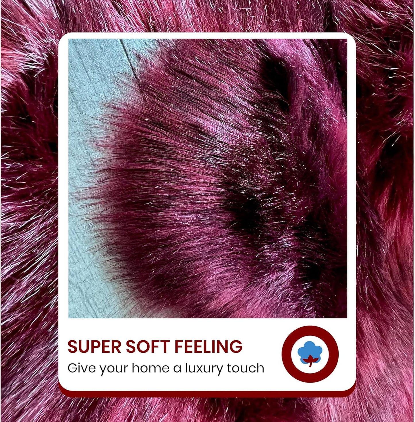 LAMBZY Faux Sheepskin Super Soft Hypoallergenic Free Shape Silky Shag Rug, Luxury Shaggy Plush Carpet for Bedrooms Living Kids Room Sofa Rugs (Burgundy, Duo Decto 12 Pelts 6'x12')