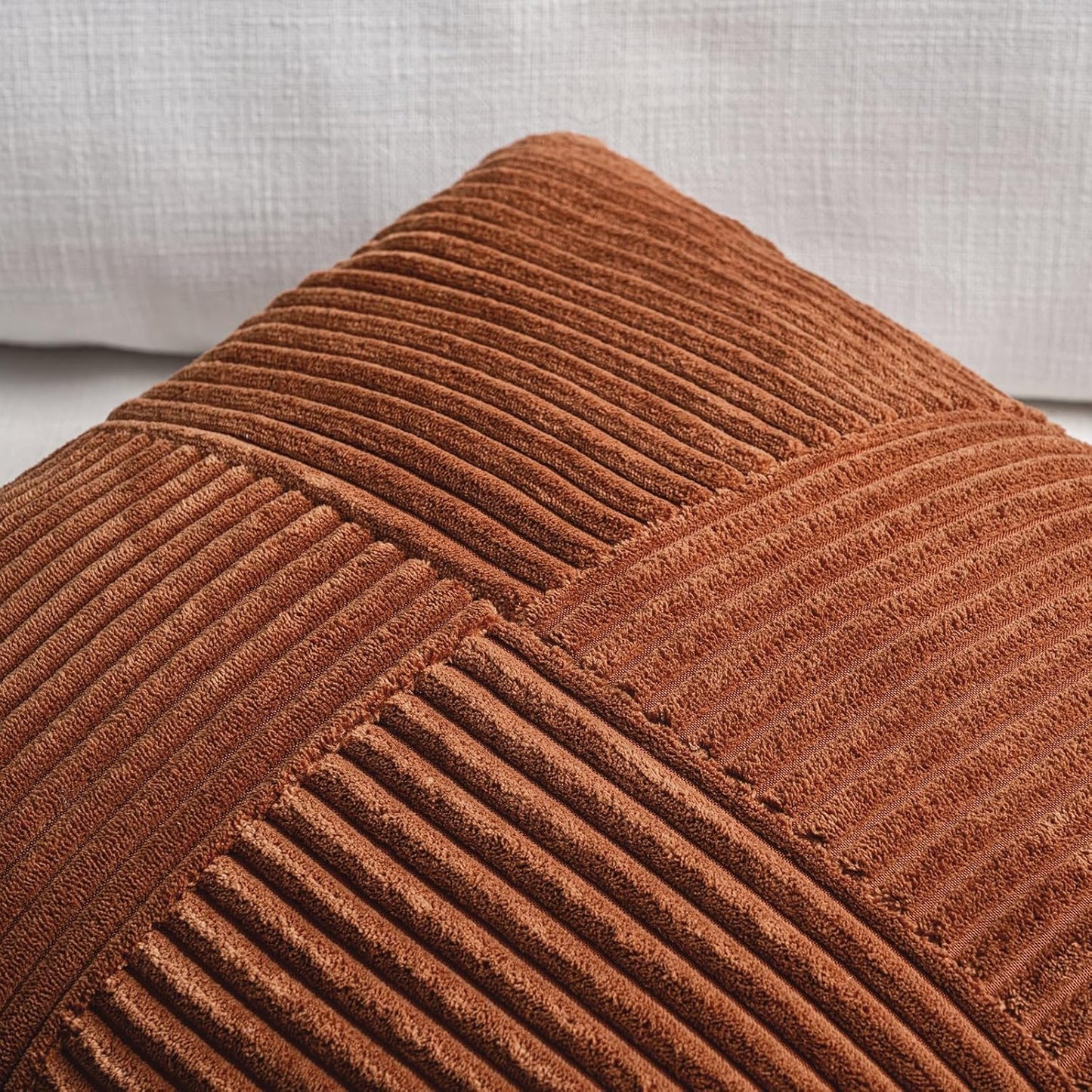Fancy Homi 2 Packs Rust Big Decorative Throw Pillow Covers 24x24 Inch for Living Room Couch Bed, Rustic Farmhouse Boho Home Decor, Soft Corss Corduroy Patchwork Square Terracotta Cushion Case 60x60 cm
