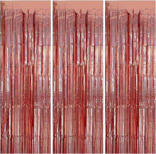 3 Pack Rose Gold Fringe Curtain Backdrop Birthday Bachelorette Party Decorations Metallic Tinsel Streamers Foil Backdrop Christmas Graduation Wedding New Year Party Decorations