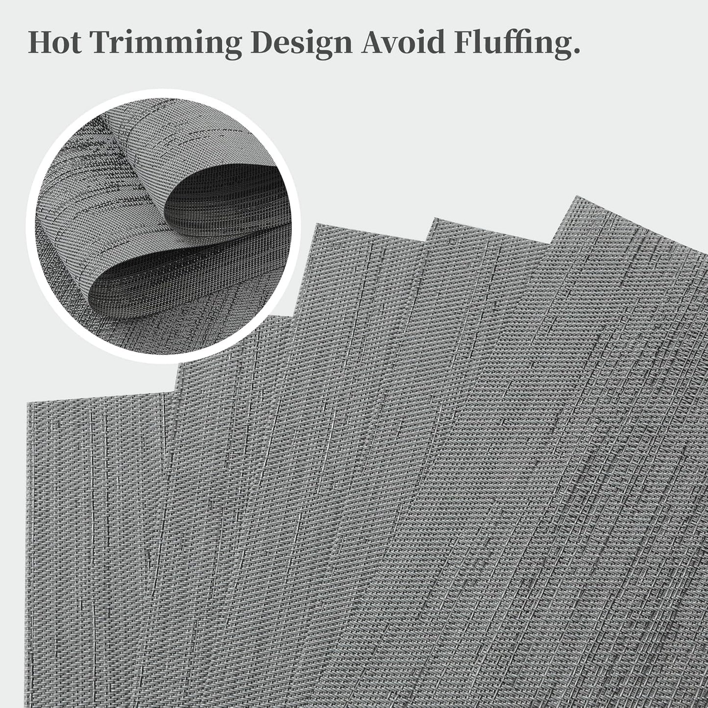 Leetaltree Grey Placemats, Heat Resistant Non-Slip Place mats for Dining Table, Washable Durable PVC Vinyl Woven Table Mats (Set of 6)