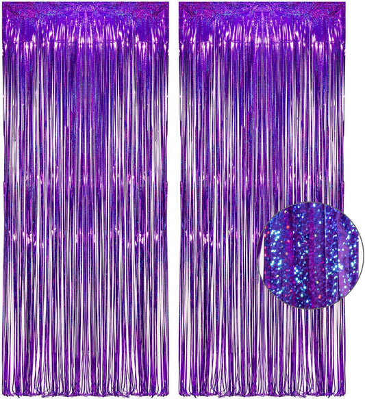 Purple Tinsel Curtain Party Backdrop - GREATRIL Foil Fringe Curtain Party Photo Booth Streamers for Hunters Mermaid Themed Decorations - 1m x 2.5m - Pack of 2