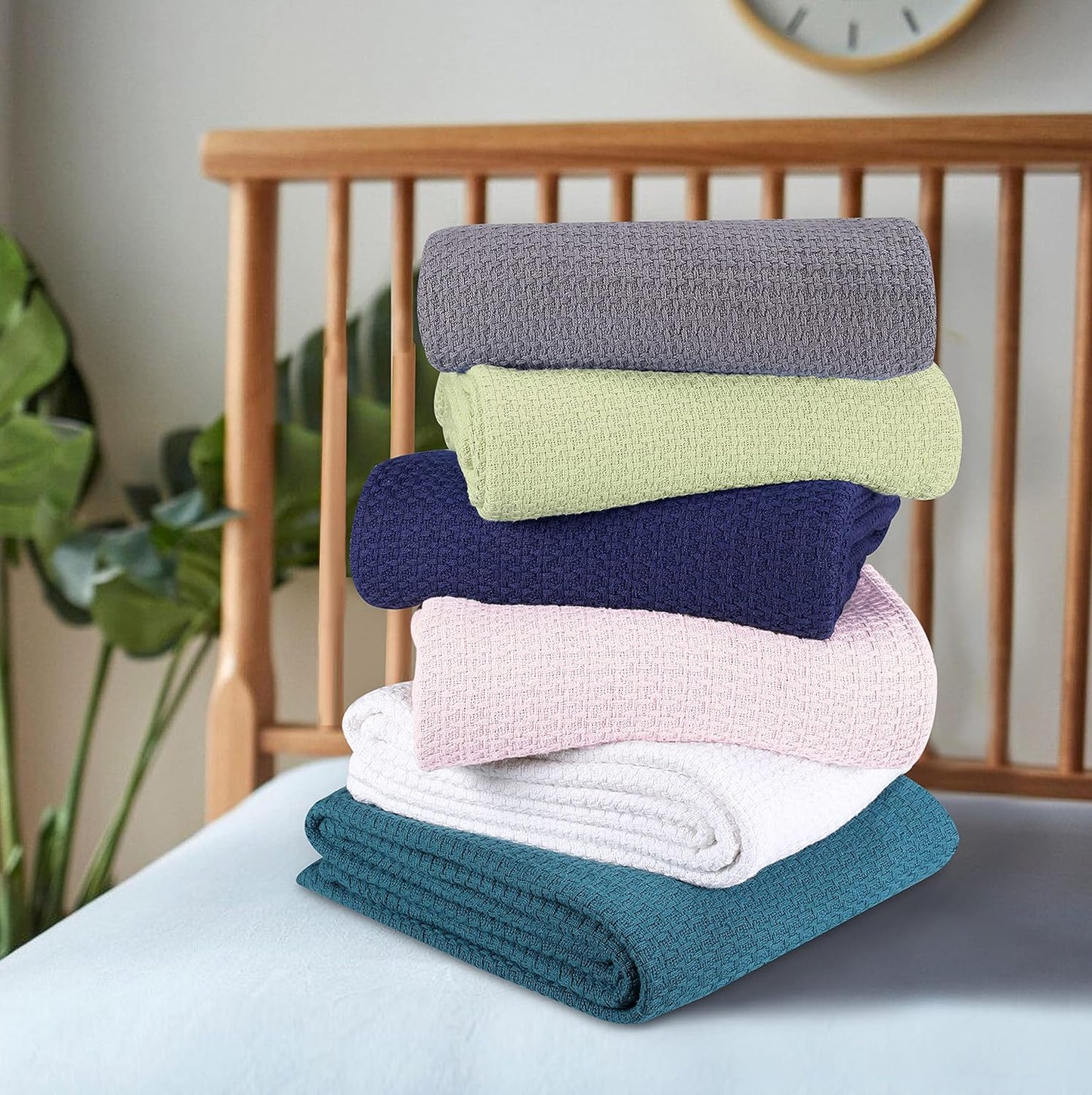 BELIZZI HOME 100% Cotton Bed Blanket, Breathable Bed Blanket Full Queen Size, Cotton Thermal Blankets Full Queen, Perfect for Layering Any Bed for All Season, Sage Green
