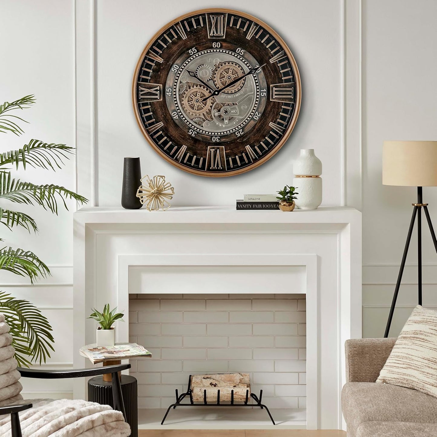 CLXEAST 24 Inch Large Moving Gear Wall Clock for Farmhouse Living Room Decor,Vintage Industrial Bronze Gold Metal Wall Clock for Home Office,House Warming Gifts New Home