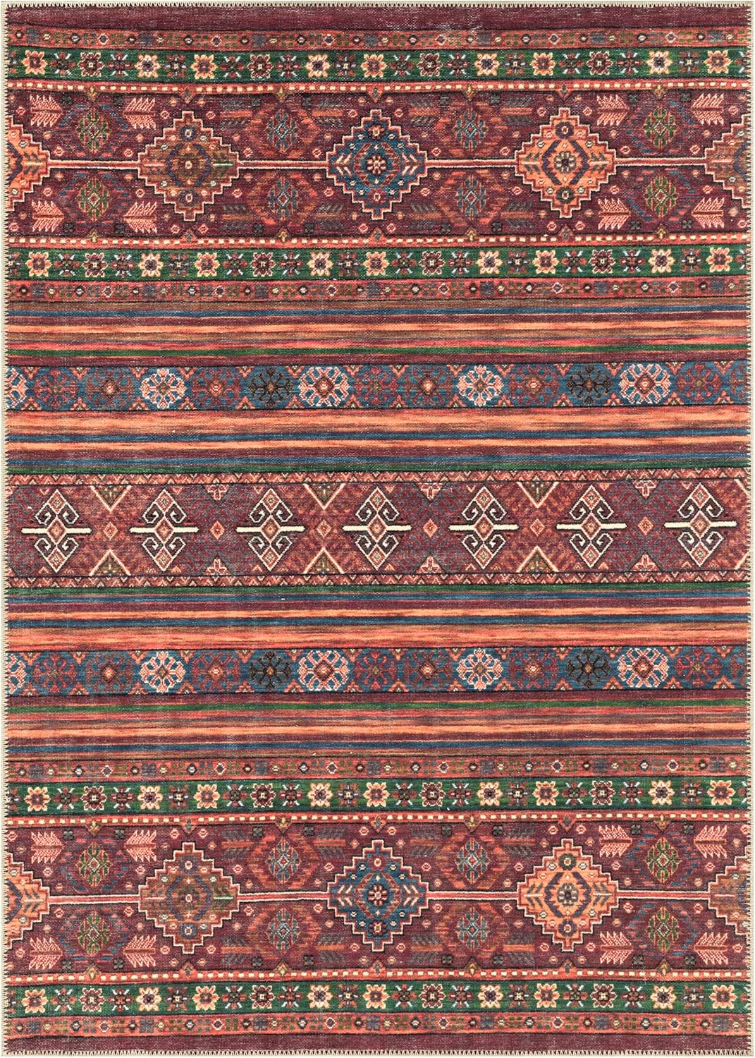 Keen Home Design 6x9 Rug - Machine Washable Area Rug with Non-Slip Backing, Ideal for Living Room, Dining Room, Bedroom - Vintage, Easy Clean, Durable, Low Pile Rug - (6' x 9')