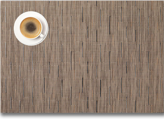 Placemats Set of 6 - Easy Clean Woven Vinyl Placemats for Dining Table, Indoor/Outdoor Place Mats, Washable PVC Table Mats （Light Brown）