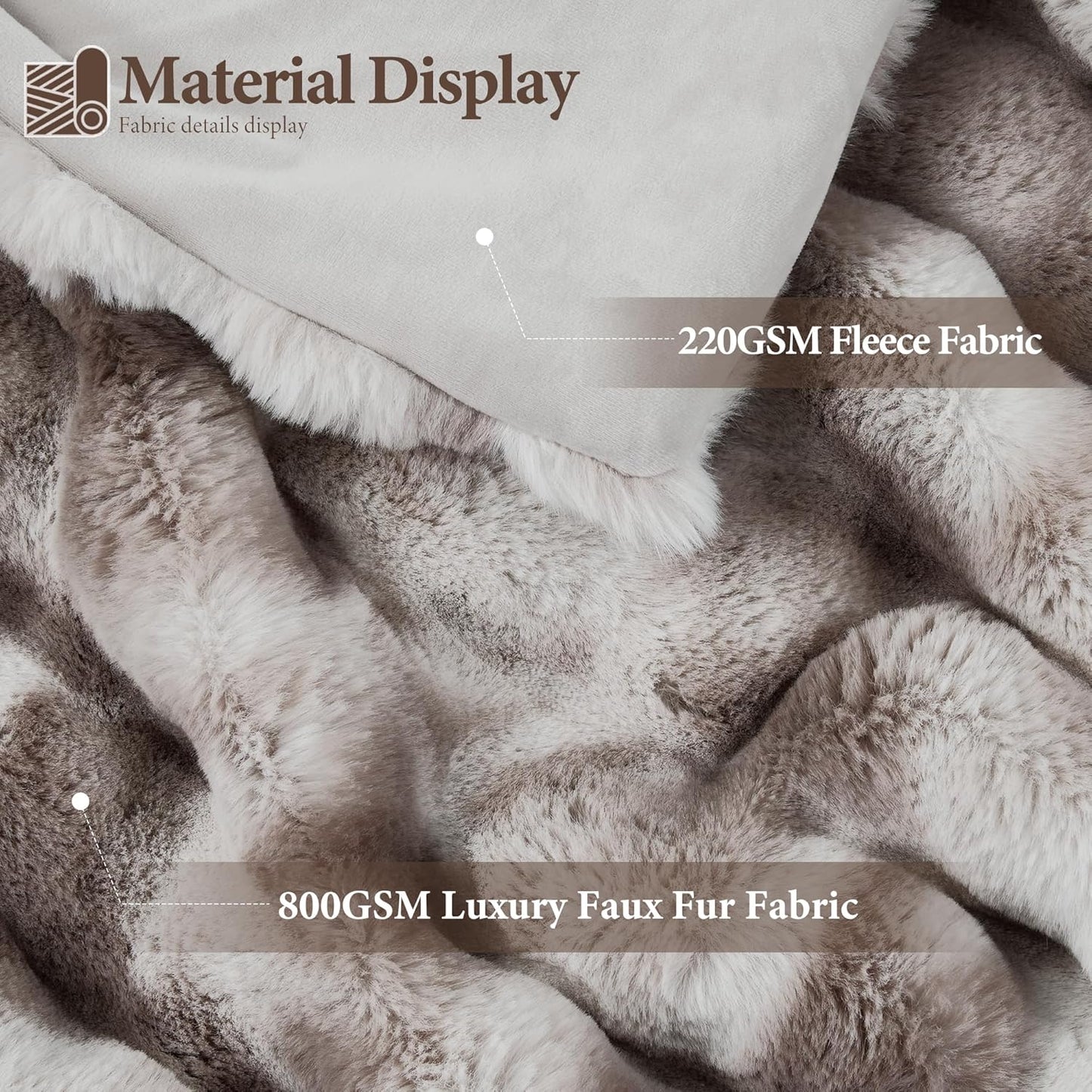 Touchat Luxury 1000GSM Rabbit Faux Fur Blanket, Super Heavy Warm Cozy Brown Blankets for Couch Bed Sofa, Ruched Plush Fuzzy Elegant Soft Reversible Mink Blanket Living Room Bedroom, 90" x 90"