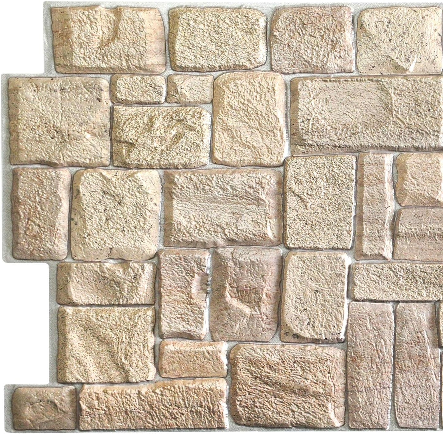 Dundee Deco PG7005-10 Beige Faux Limestone PVC 3D Wall Panel, 3.3 ft X 1.7 ft (98 cm X 50cm), Interior Design Wall Paneling Decor, 5.61 sq. ft. (0.49sq. m) Each, Pack of 10