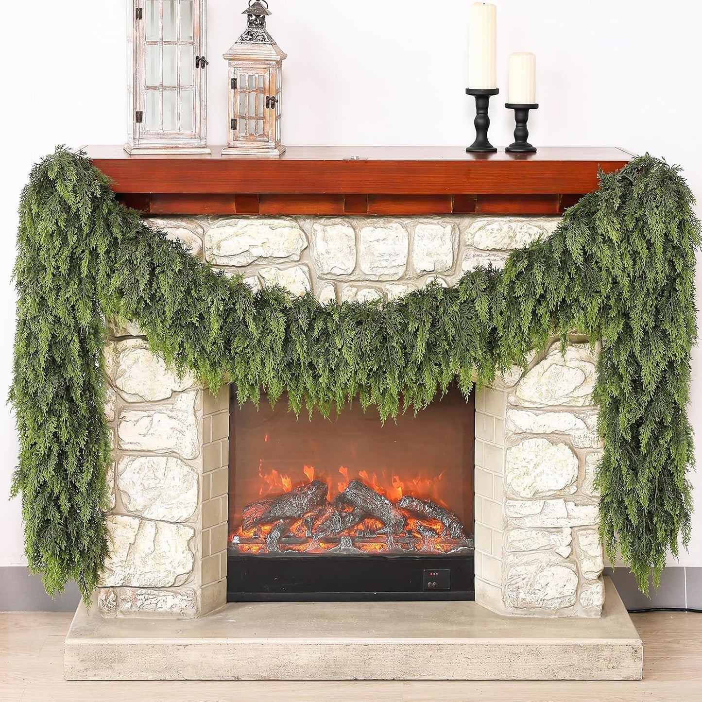 Real Touch Cedar Garland - Artificial Christmas Garlands Faux Green Cedar Fake Pine Needles Garland for Fireplace,Table, Stairs, Mantle, Window,Indoor Outdoor,Home,Holiday Decor(1 PCS,5 FT)